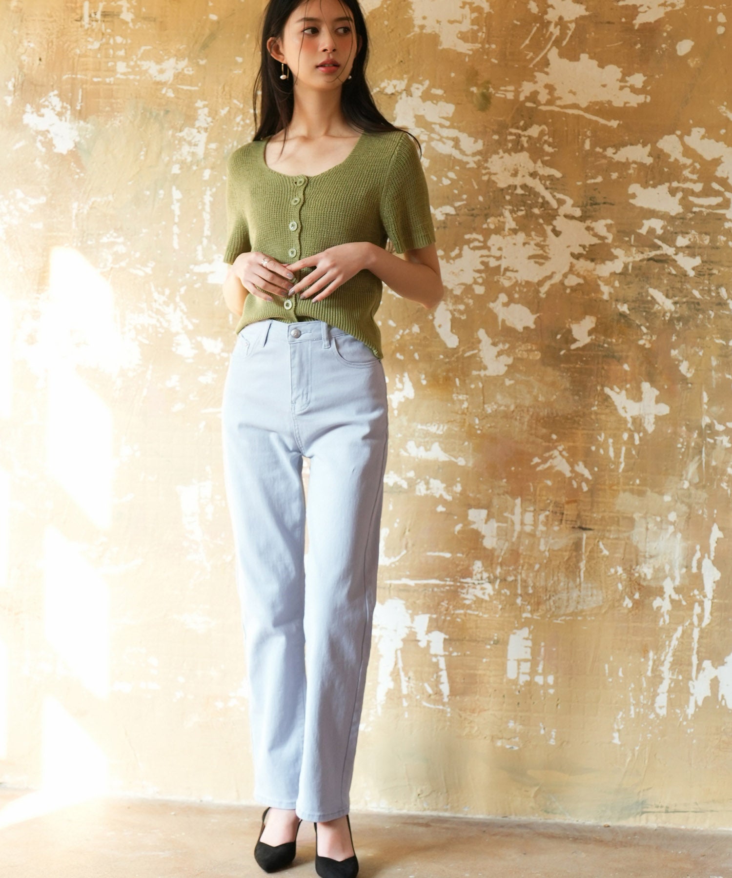 ハイウエストストレートデニムパンツsdpald11 ライトブルー