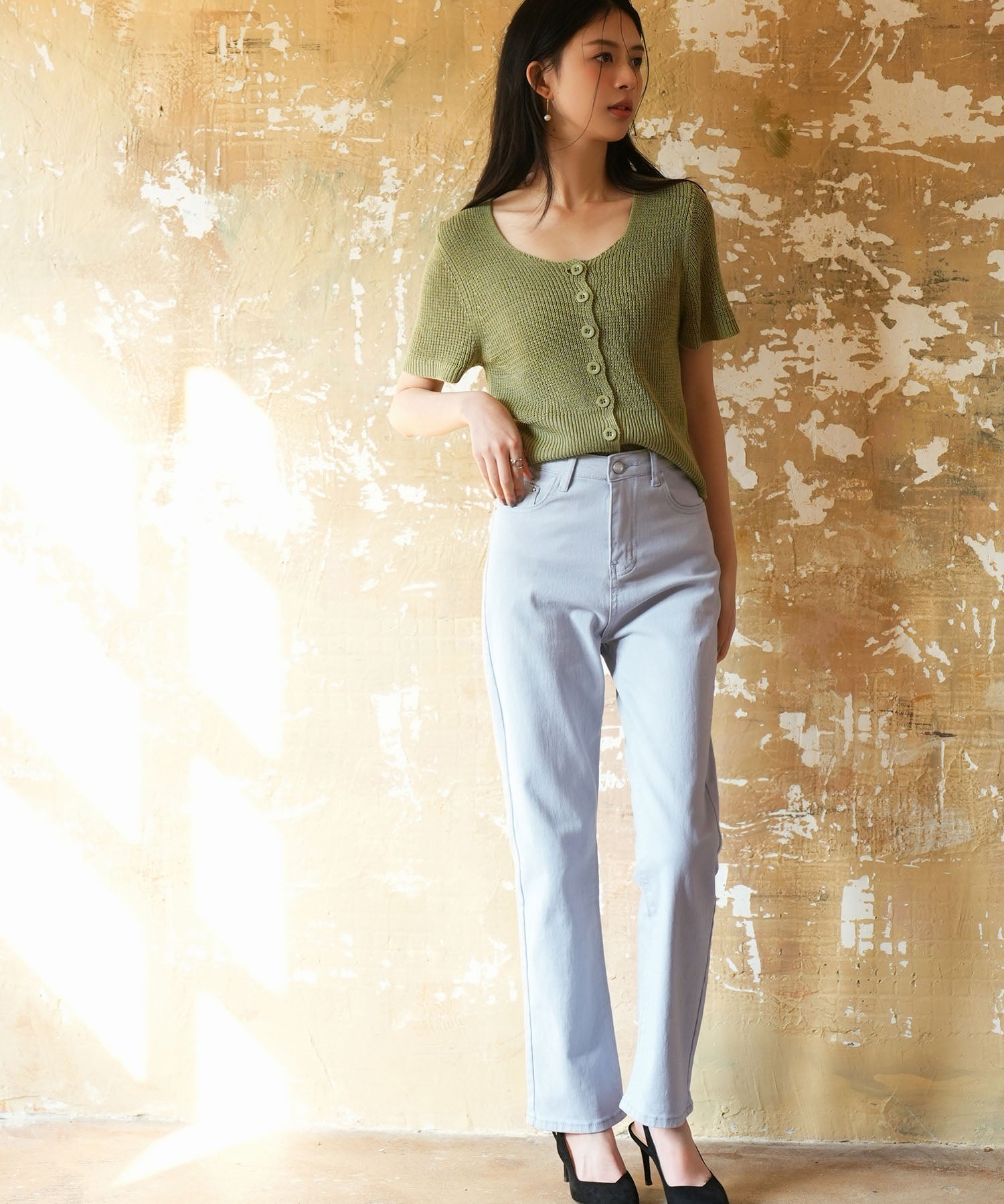 ハイウエストストレートデニムパンツsdpald11 ライトブルー