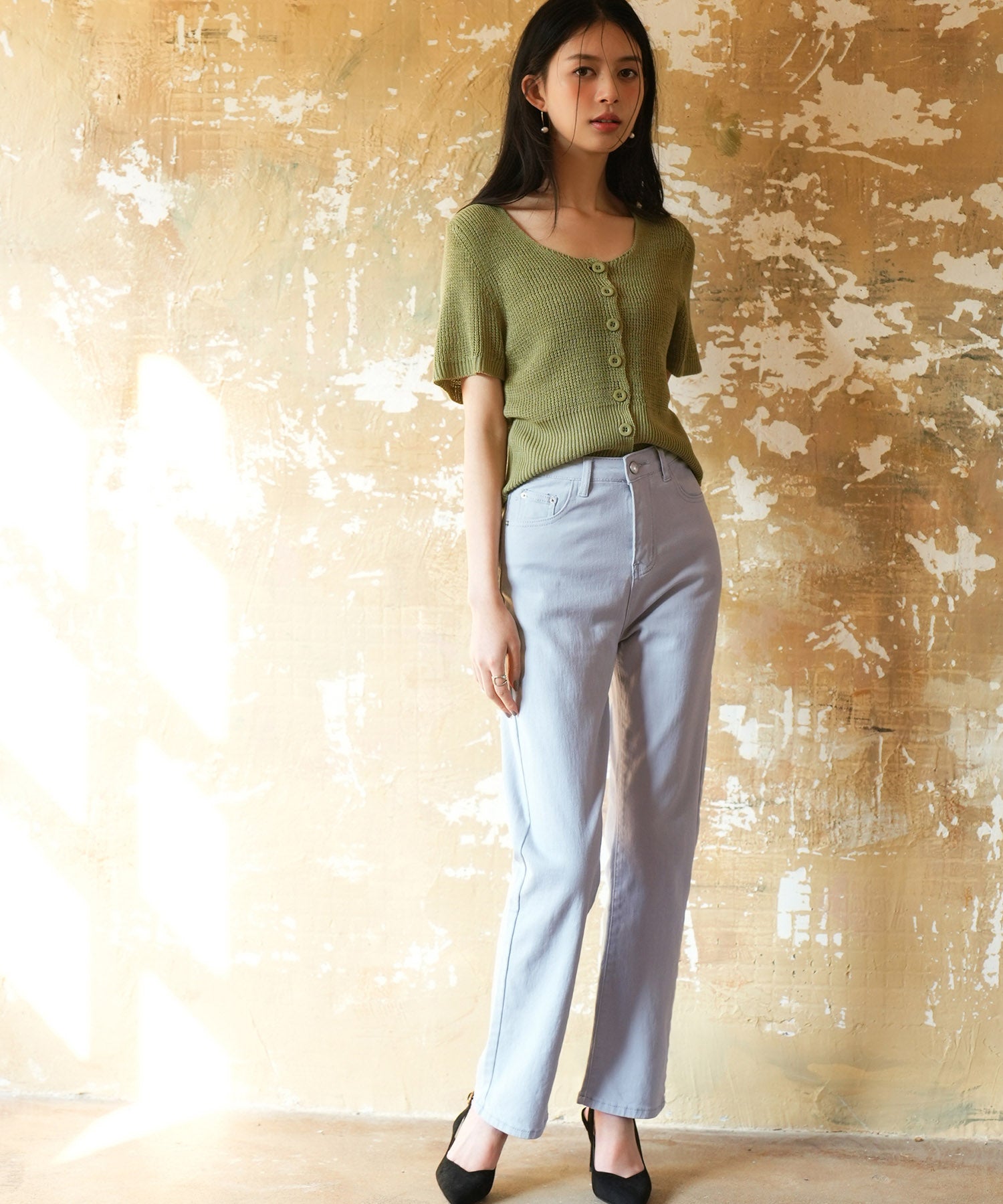 ハイウエストストレートデニムパンツsdpald11 ライトブルー