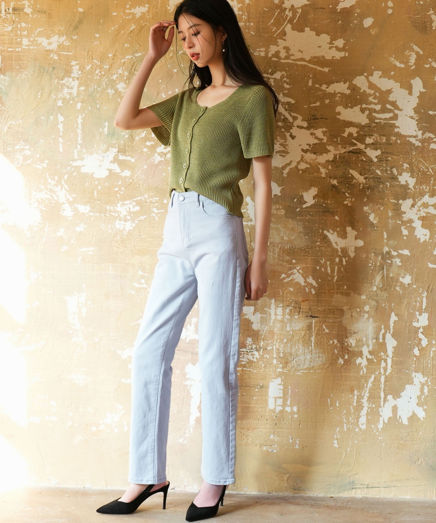 ハイウエストストレートデニムパンツsdpald11 ライトブルー