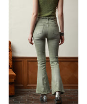 ハイライズフレア裾フリンジデニムパンツsdpald12 グリーン