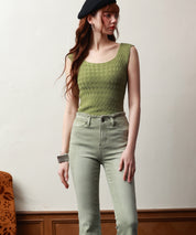 ハイライズフレア裾フリンジデニムパンツsdpald12 グリーン