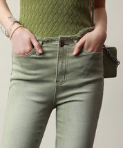 ハイライズフレア裾フリンジデニムパンツsdpald12 グリーン