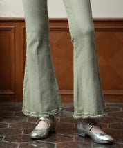 ハイライズフレア裾フリンジデニムパンツsdpald12 グリーン