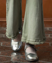 ハイライズフレア裾フリンジデニムパンツsdpald12 グリーン