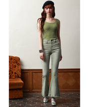 ハイライズフレア裾フリンジデニムパンツsdpald12 グリーン