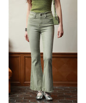 ハイライズフレア裾フリンジデニムパンツsdpald12 グリーン