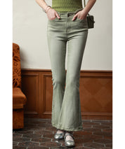 ハイライズフレア裾フリンジデニムパンツsdpald12 グリーン