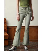 ハイライズフレア裾フリンジデニムパンツsdpald12 グリーン