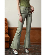 ハイライズフレア裾フリンジデニムパンツsdpald12 グリーン