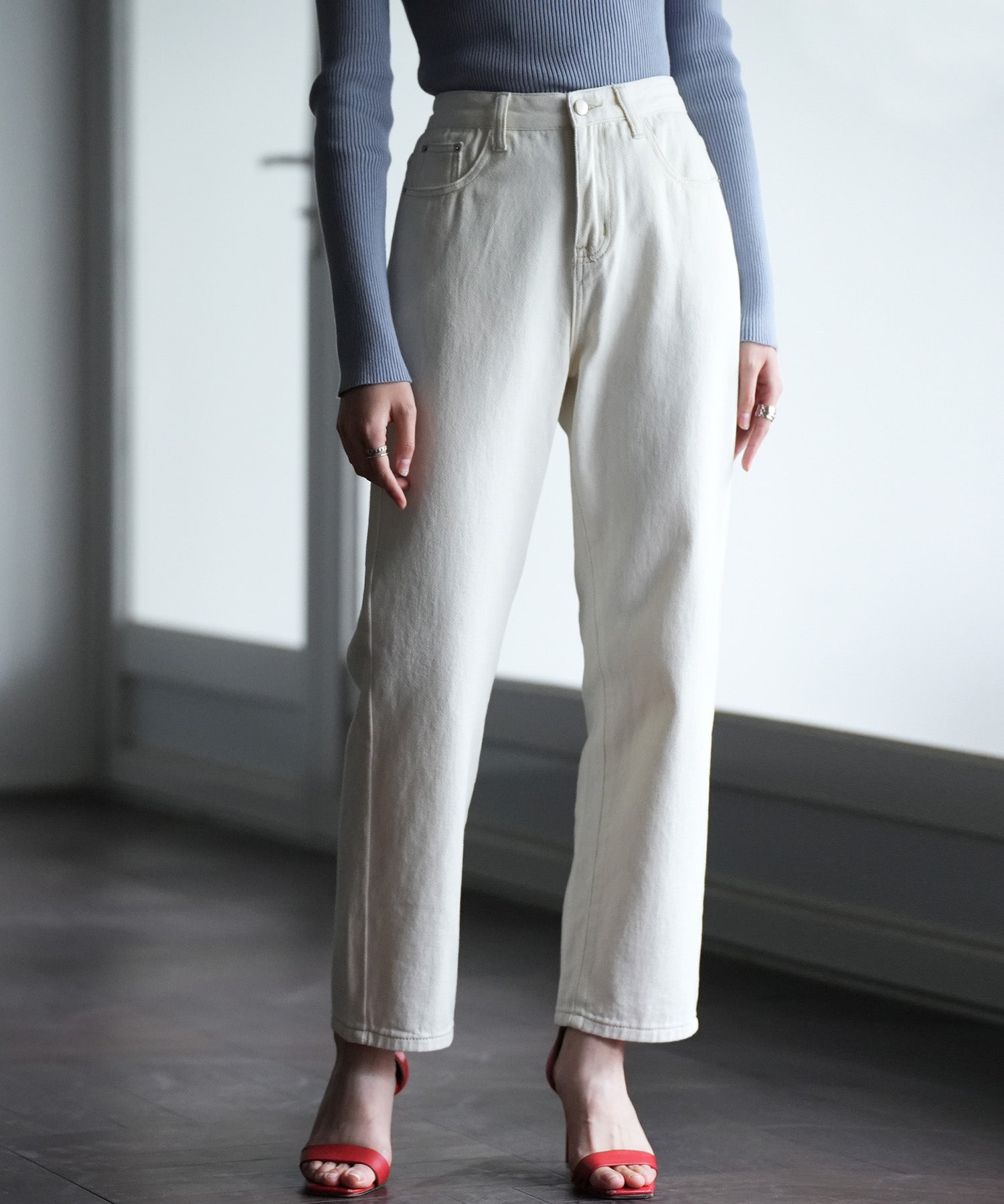 着回し抜群ハイライズデニムパンツsdpald18 アイボリー