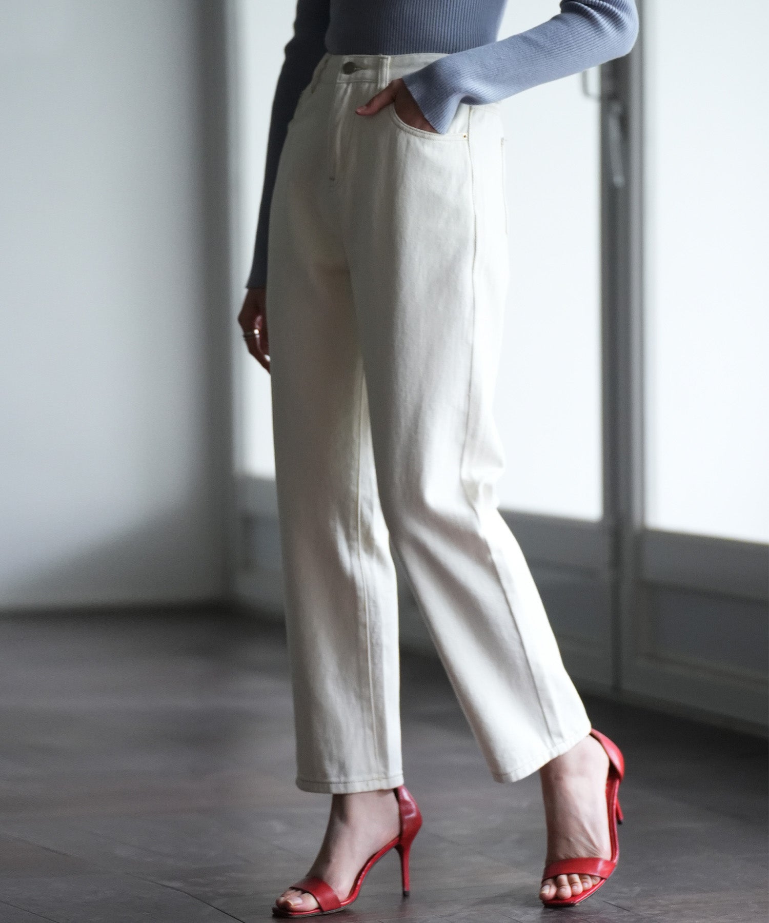 着回し抜群ハイライズデニムパンツsdpald18 アイボリー