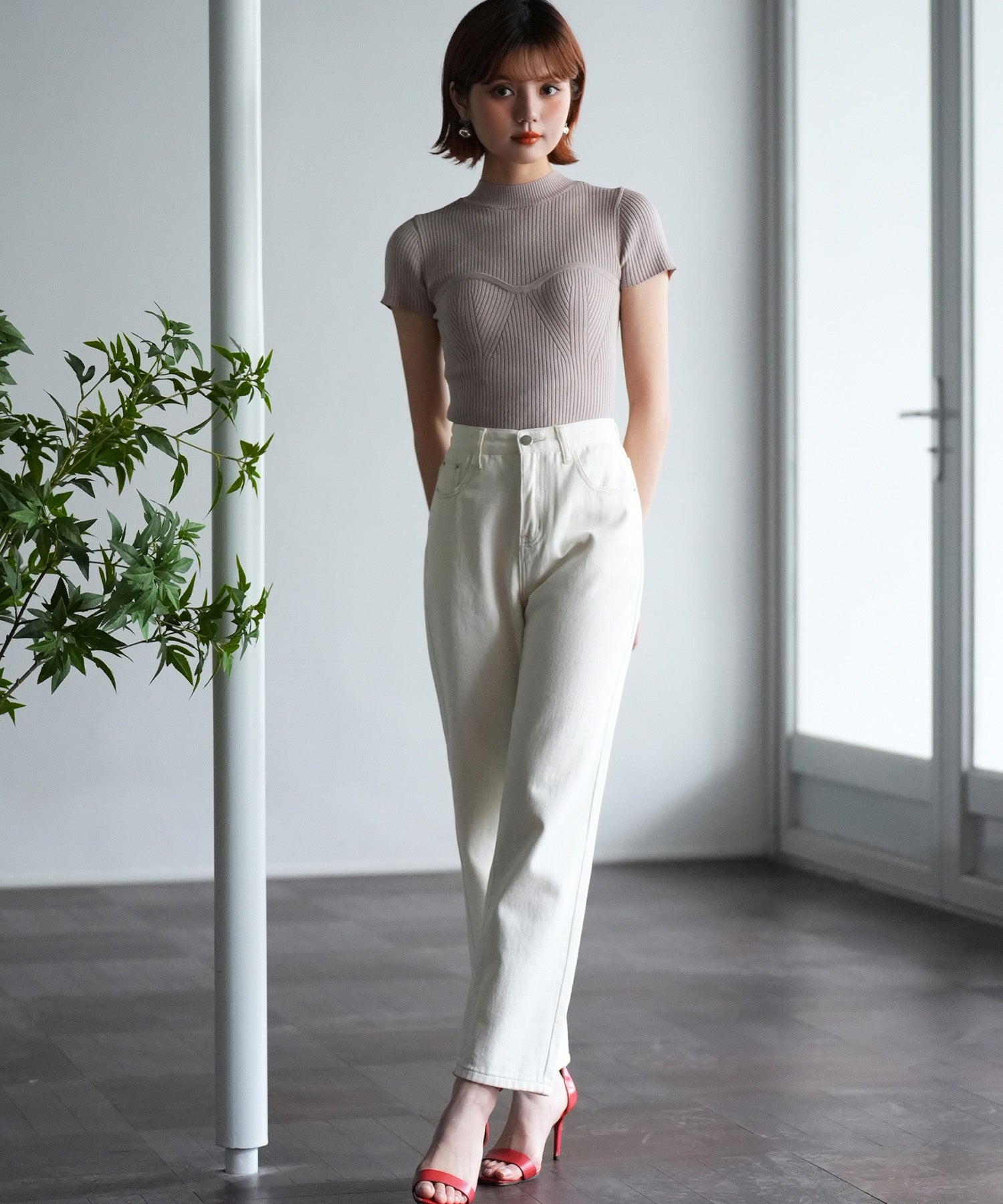 着回し抜群ハイライズデニムパンツsdpald18 アイボリー