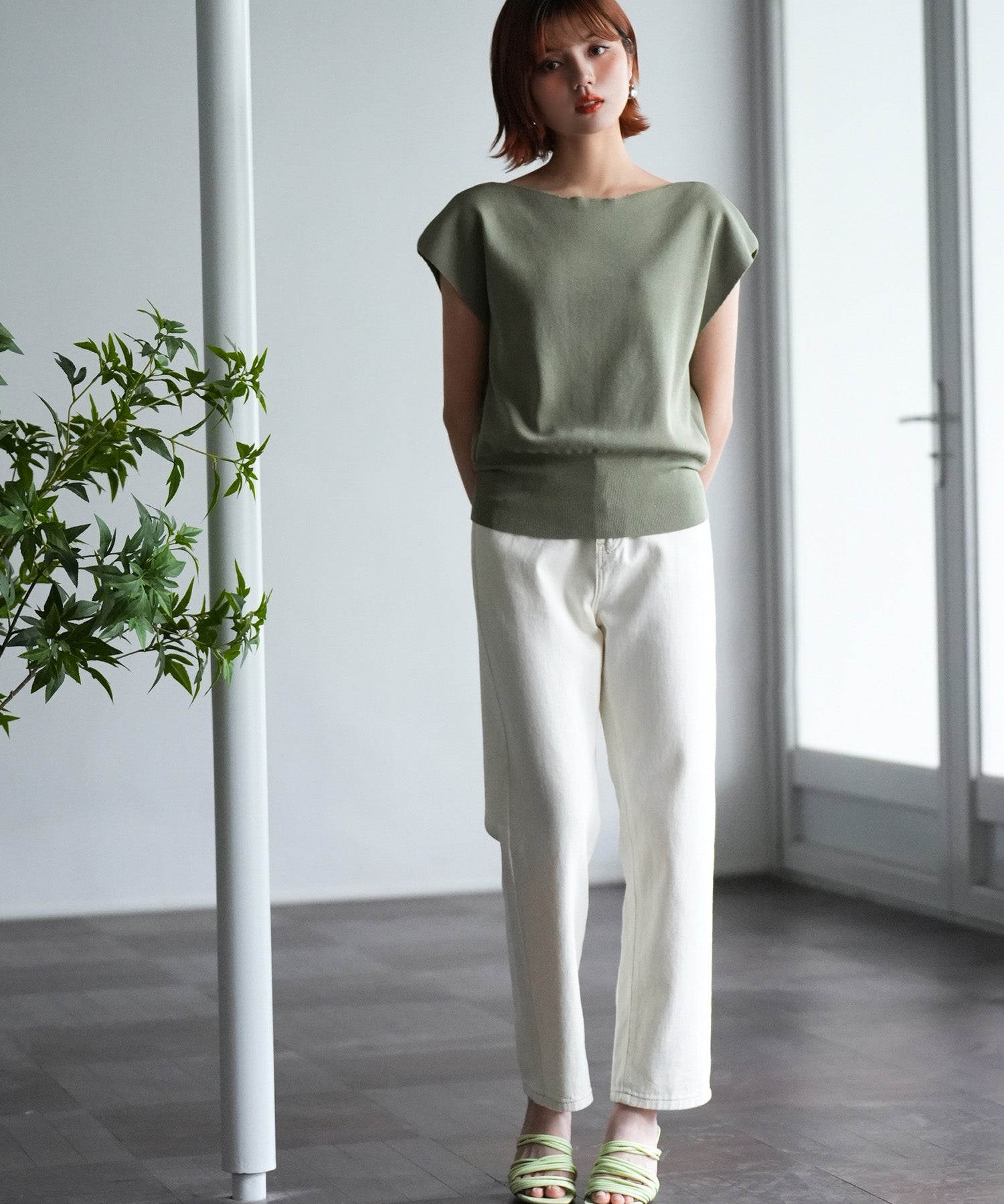 着回し抜群ハイライズデニムパンツsdpald18 アイボリー