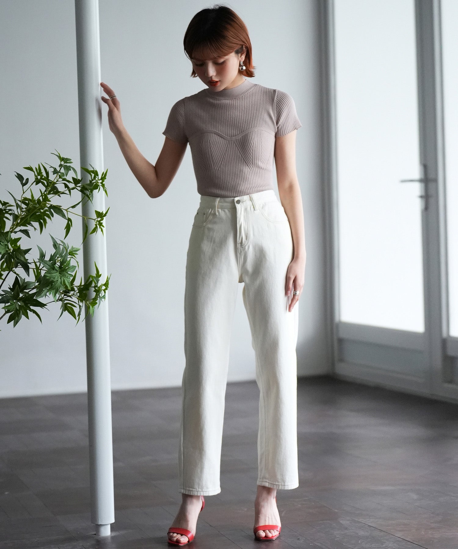 着回し抜群ハイライズデニムパンツsdpald18 アイボリー