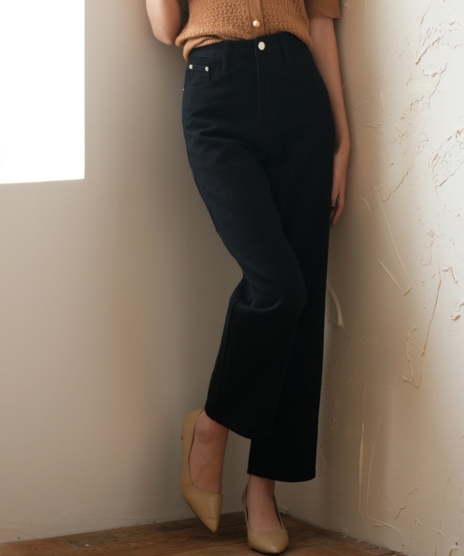 着回し抜群ハイライズデニムパンツsdpald18 ブラック