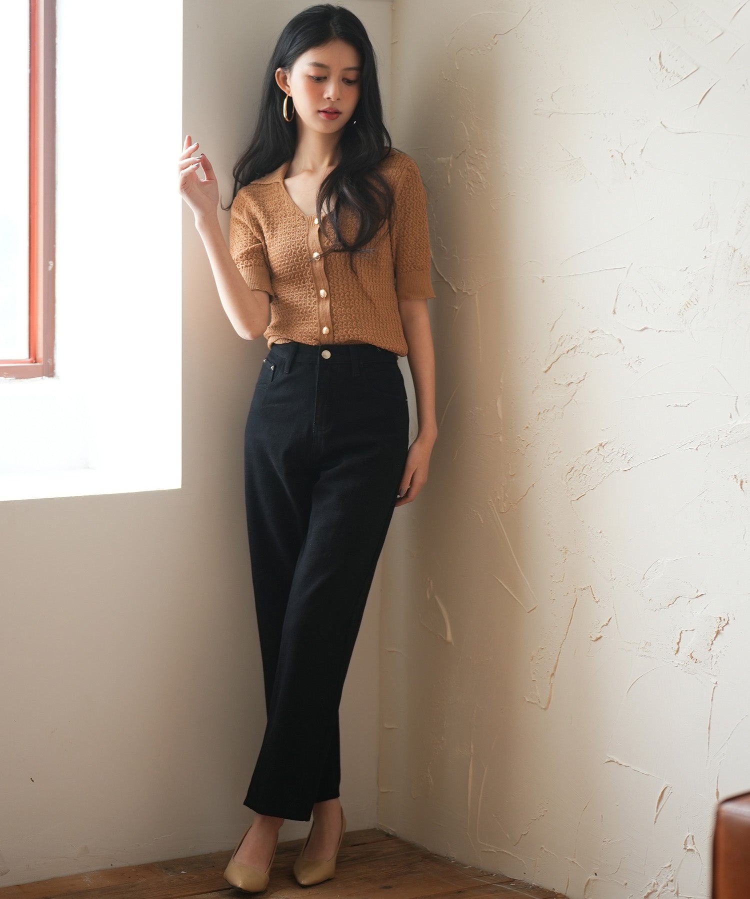 着回し抜群ハイライズデニムパンツsdpald18 ブラック