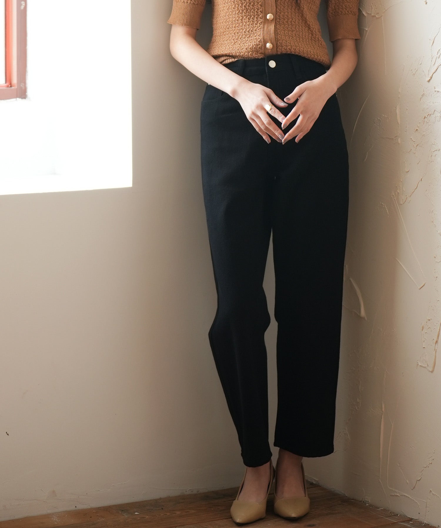 着回し抜群ハイライズデニムパンツsdpald18 ブラック