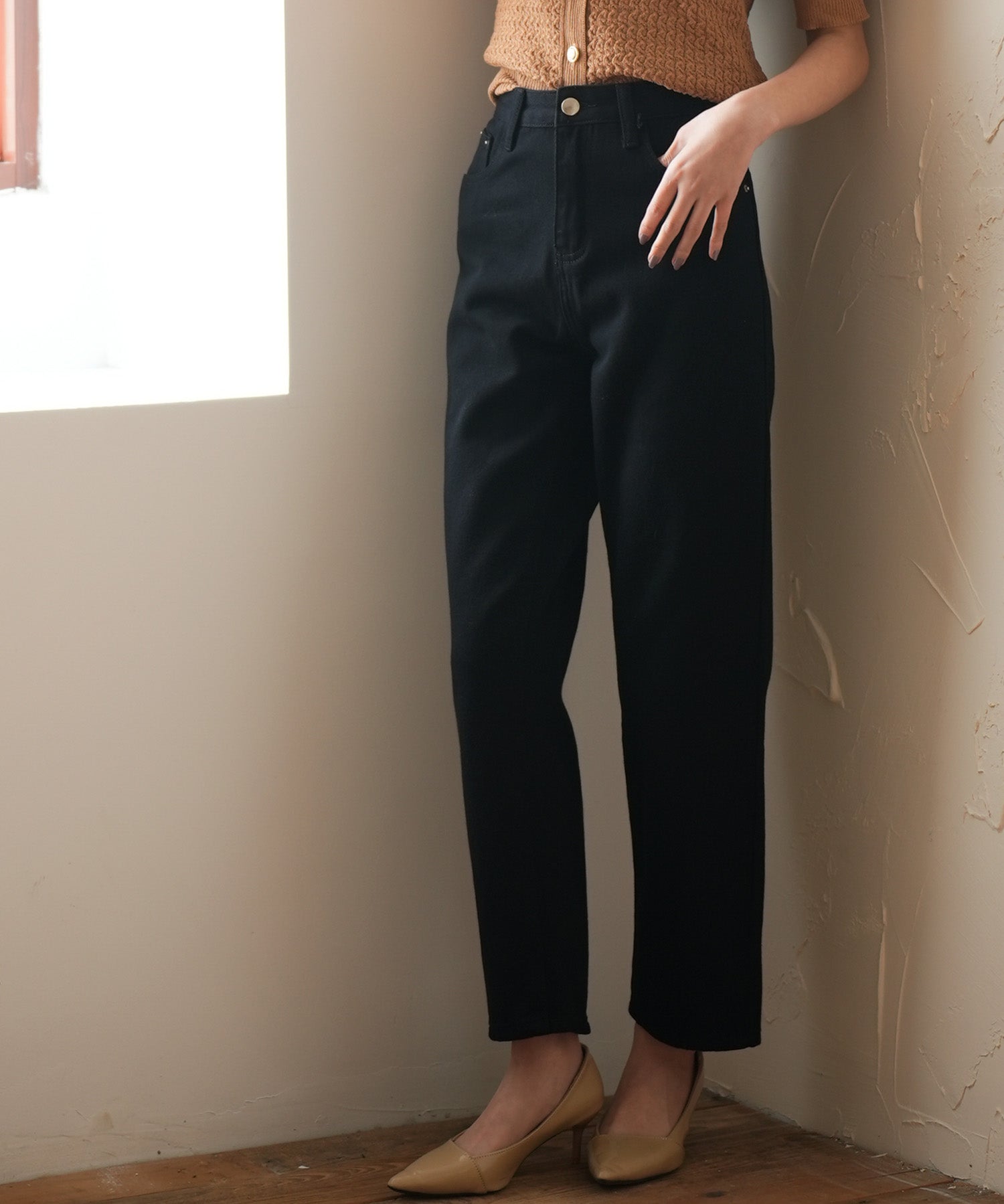 着回し抜群ハイライズデニムパンツsdpald18 ブラック