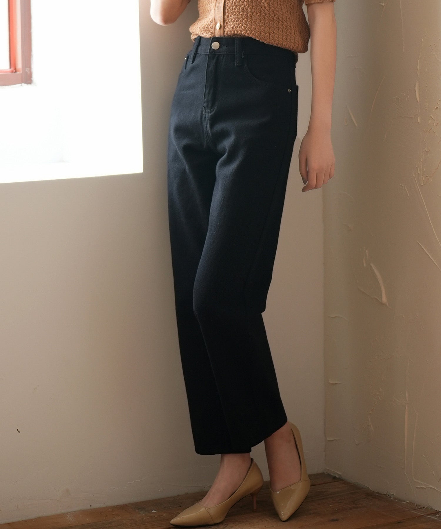 着回し抜群ハイライズデニムパンツsdpald18 ブラック