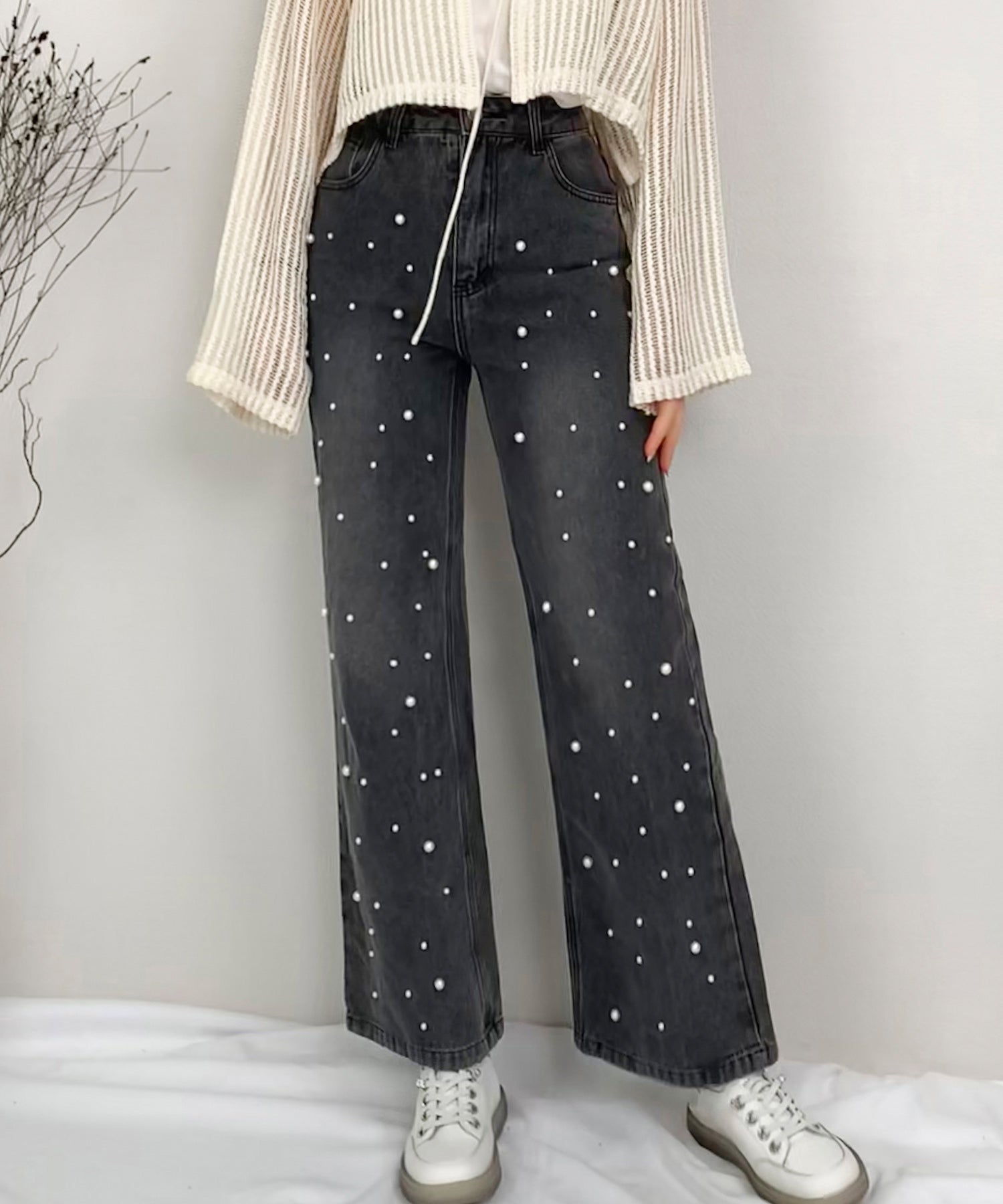 パール装飾ハイウエストデニムパンツsdpald28-103-8