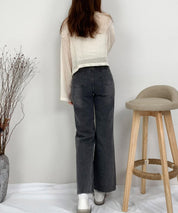 パール装飾ハイウエストデニムパンツsdpald28 ブラック