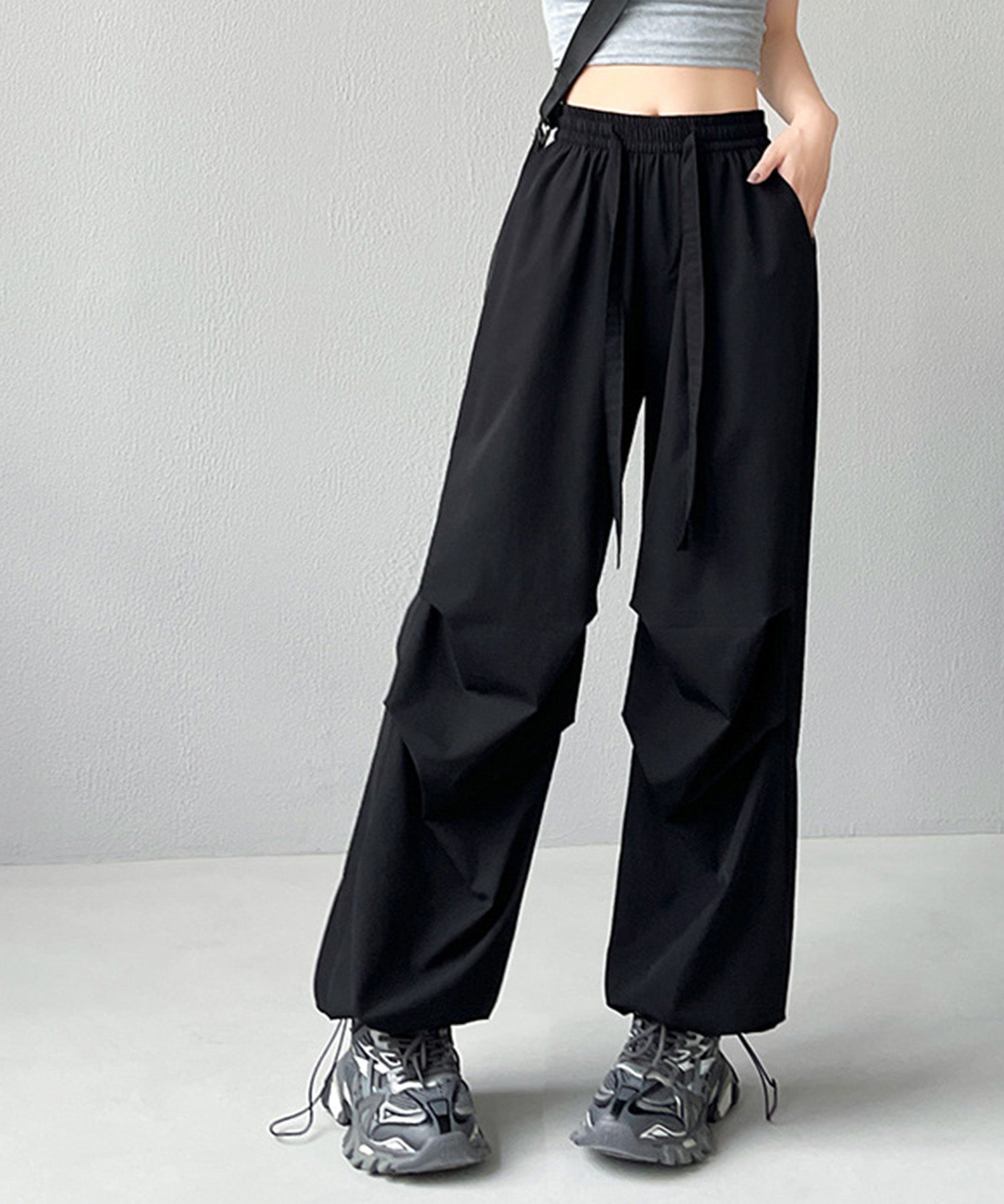 【楽しむ2way】ウエストゴムカーゴパンツsdpalf087 ブラック