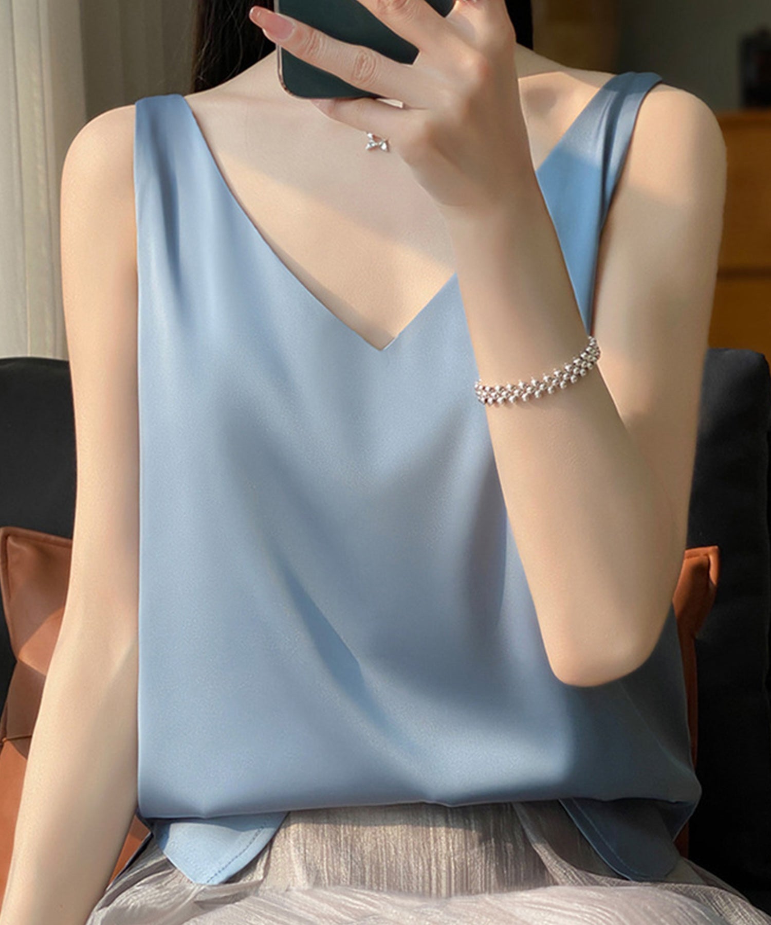 シルクタッチ光沢感ノースリーブトップスsdpalrd09 ブルー