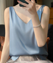 シルクタッチ光沢感ノースリーブトップスsdpalrd09 ブルー