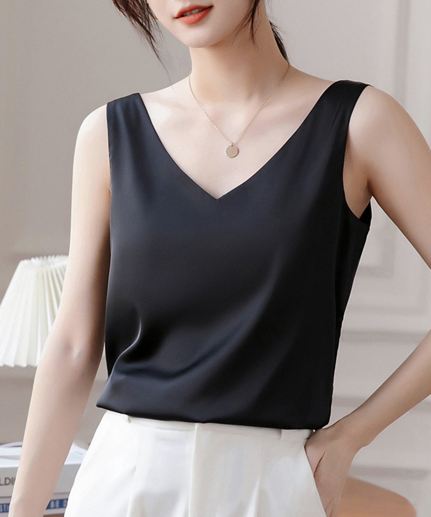 シルクタッチ光沢感ノースリーブトップスsdpalrd09 ブラック