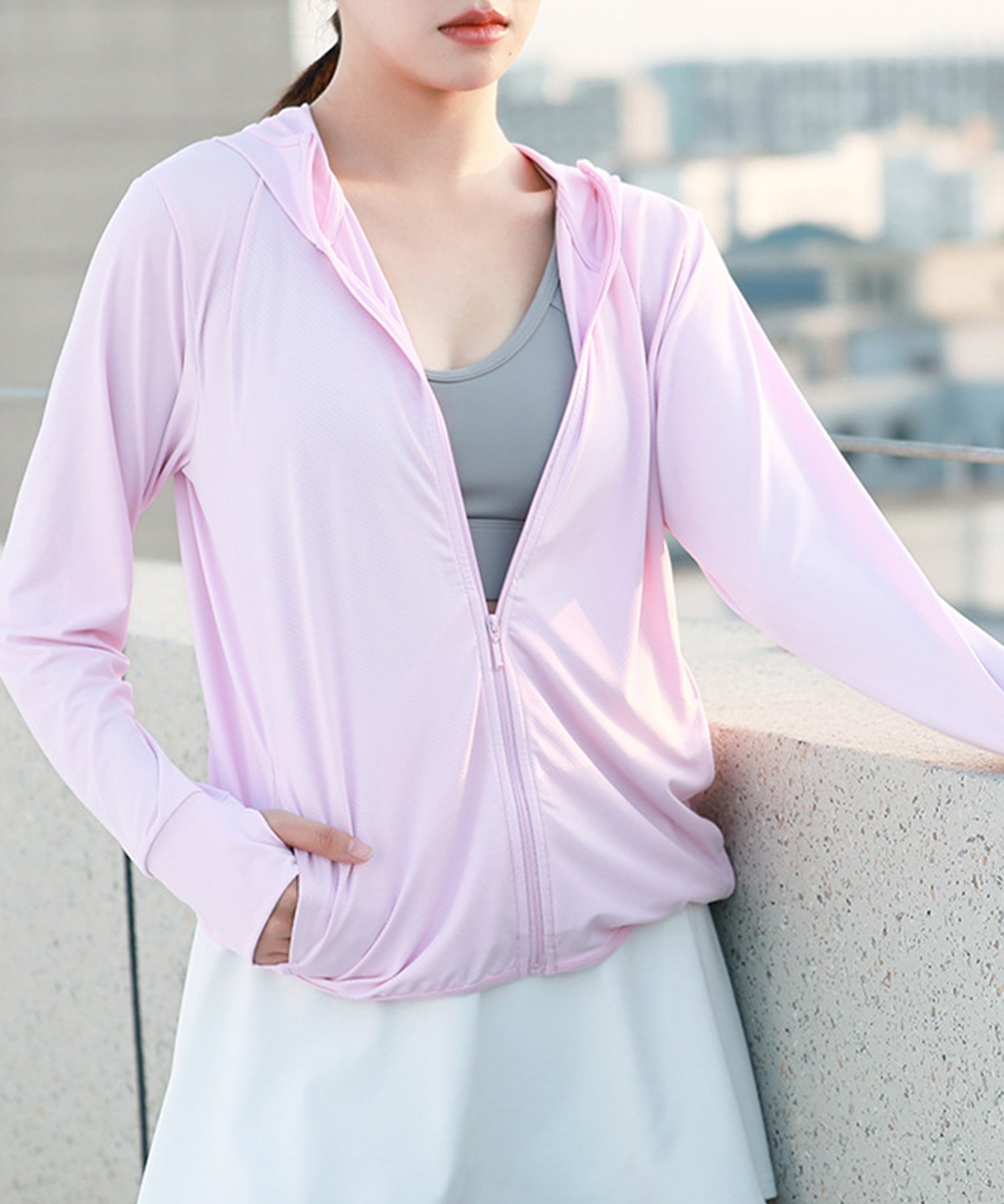 着るだけ、楽ちん紫外線対策ジップアップパーカーsdpalw003 ピンク