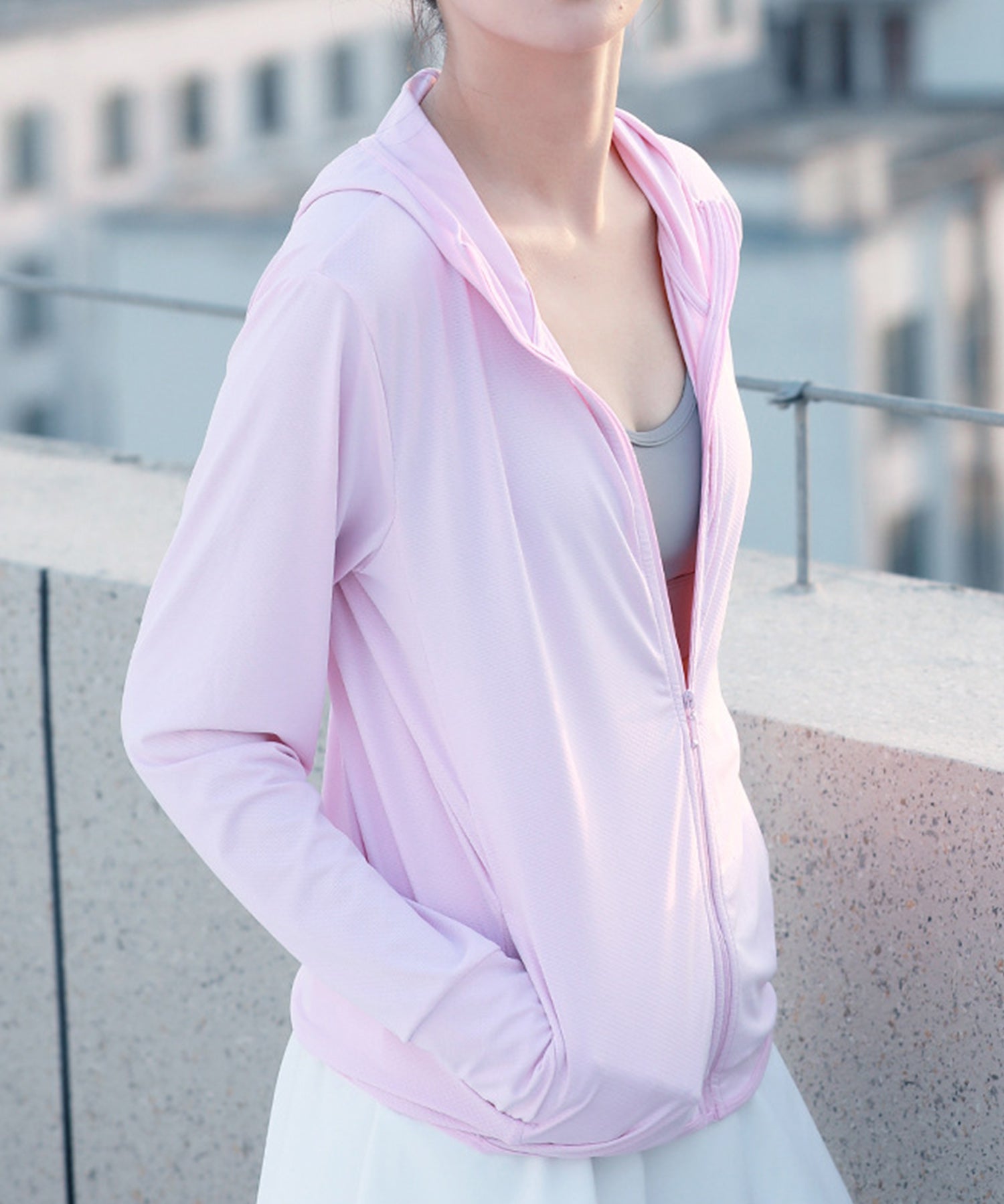 着るだけ、楽ちん紫外線対策ジップアップパーカーsdpalw003 ピンク