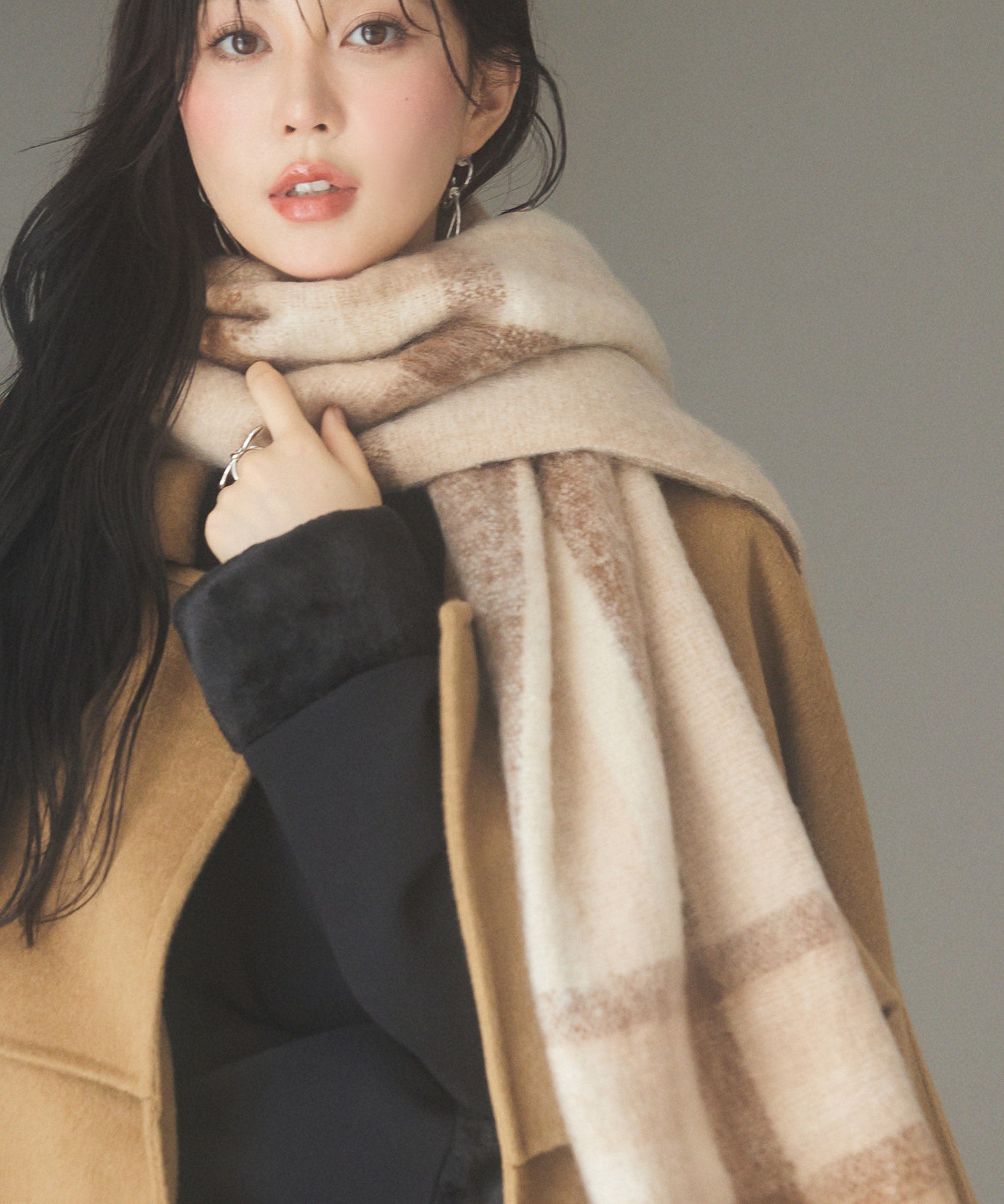 大判タイプなチェック柄マフラーsdpalywm04 ベージュ