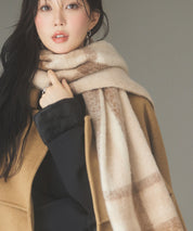 大判タイプなチェック柄マフラーsdpalywm04 ベージュ