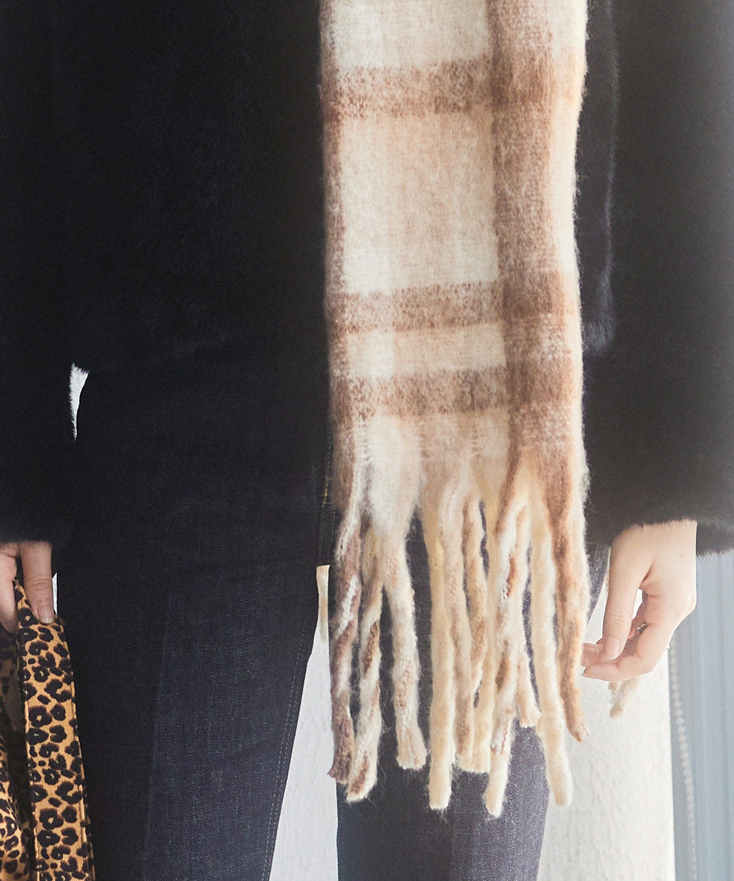 大判タイプなチェック柄マフラーsdpalywm04 ベージュ