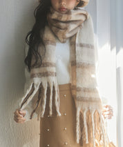 大判タイプなチェック柄マフラーsdpalywm04 ベージュ