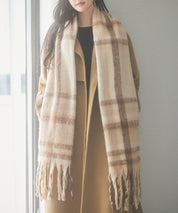 大判タイプなチェック柄マフラーsdpalywm04 ベージュ