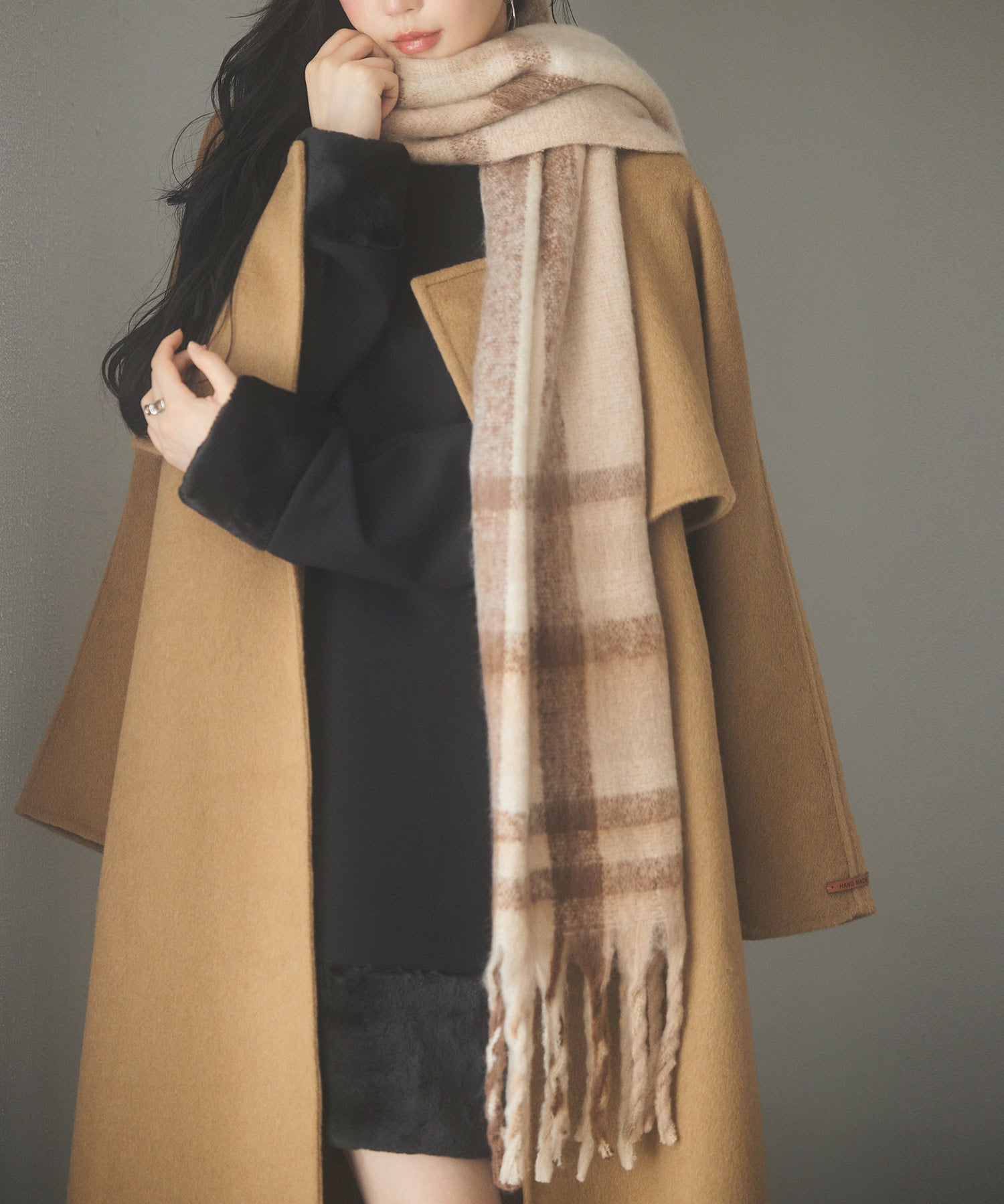 大判タイプなチェック柄マフラーsdpalywm04 ベージュ