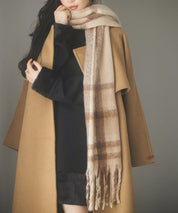 大判タイプなチェック柄マフラーsdpalywm04 ベージュ