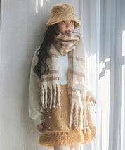 大判タイプなチェック柄マフラーsdpalywm04 ベージュ