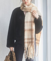 大判タイプなチェック柄マフラーsdpalywm04 ベージュ