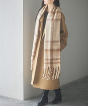 大判タイプなチェック柄マフラーsdpalywm04 ベージュ