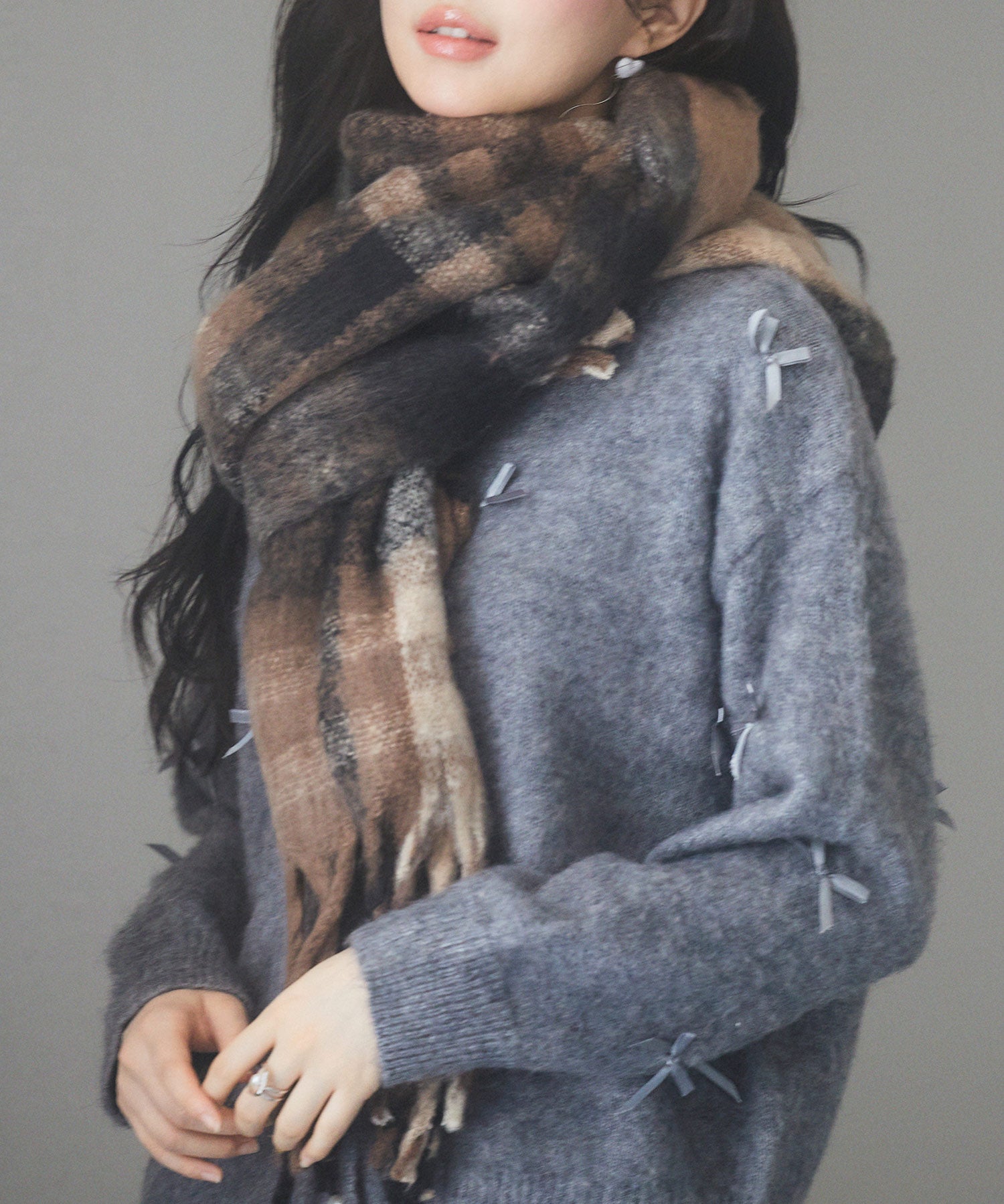 大判タイプなチェック柄マフラーsdpalywm04 ブラウン