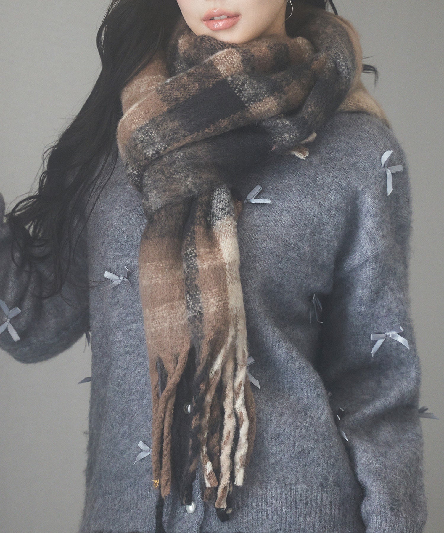 大判タイプなチェック柄マフラーsdpalywm04 ブラウン