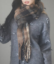 大判タイプなチェック柄マフラーsdpalywm04 ブラウン