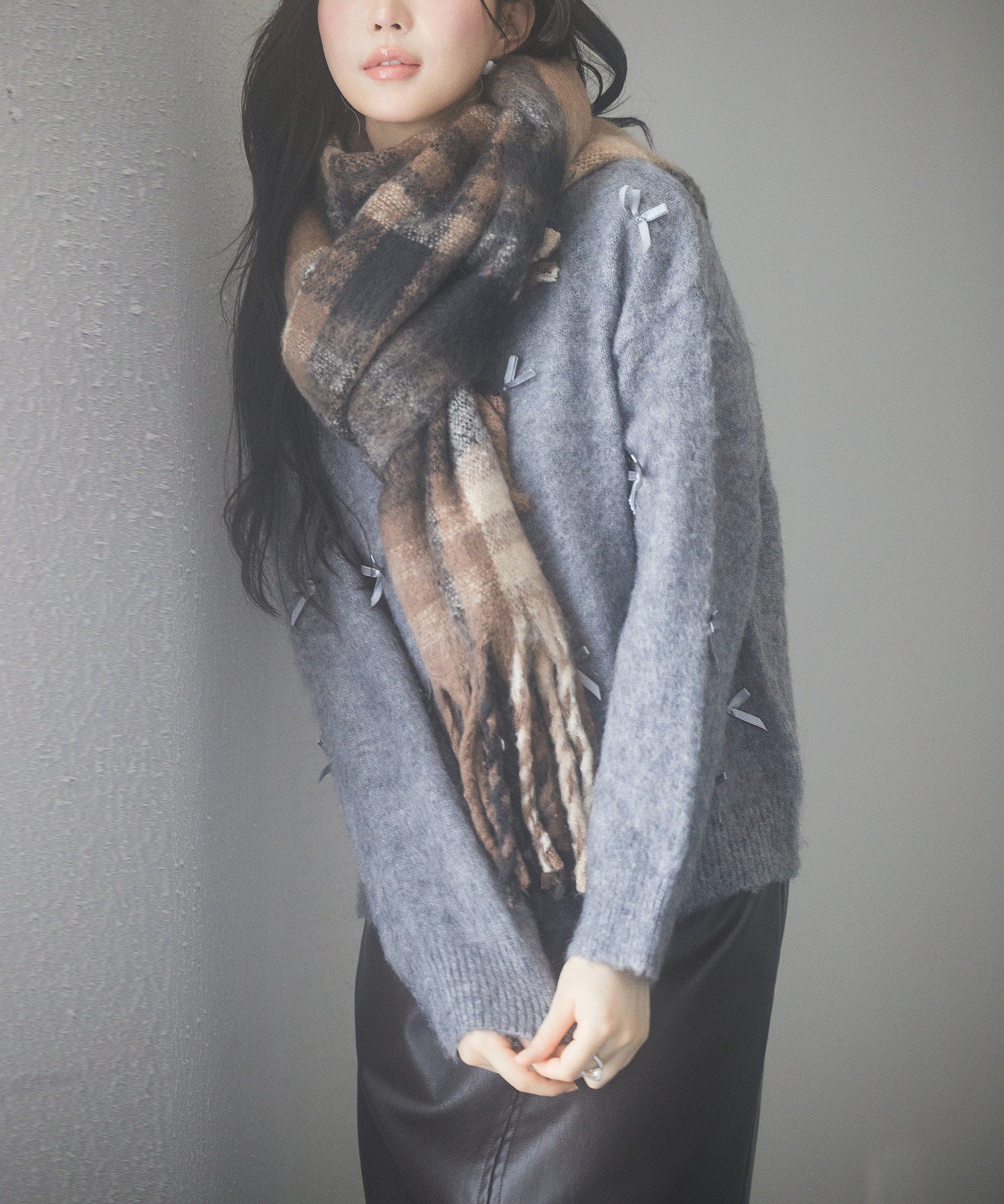 大判タイプなチェック柄マフラーsdpalywm04 ブラウン