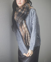 大判タイプなチェック柄マフラーsdpalywm04 ブラウン