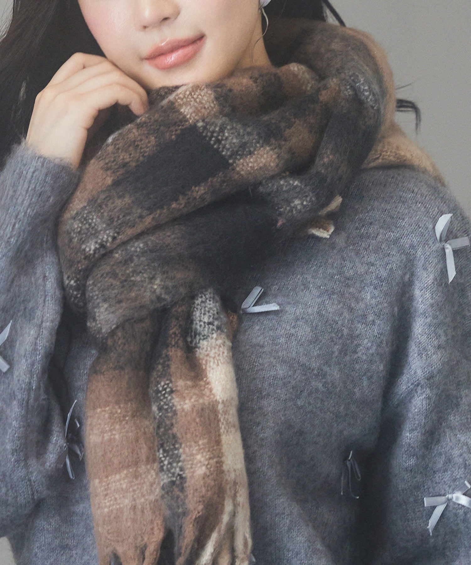 大判タイプなチェック柄マフラーsdpalywm04 ブラウン