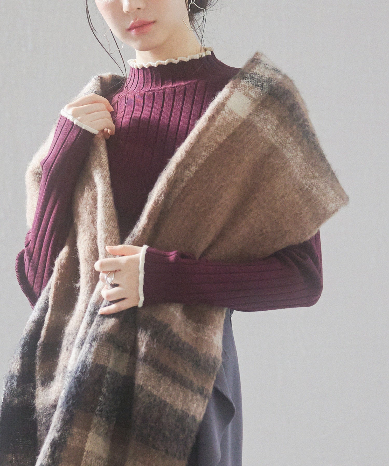 大判タイプなチェック柄マフラーsdpalywm04 ブラウン