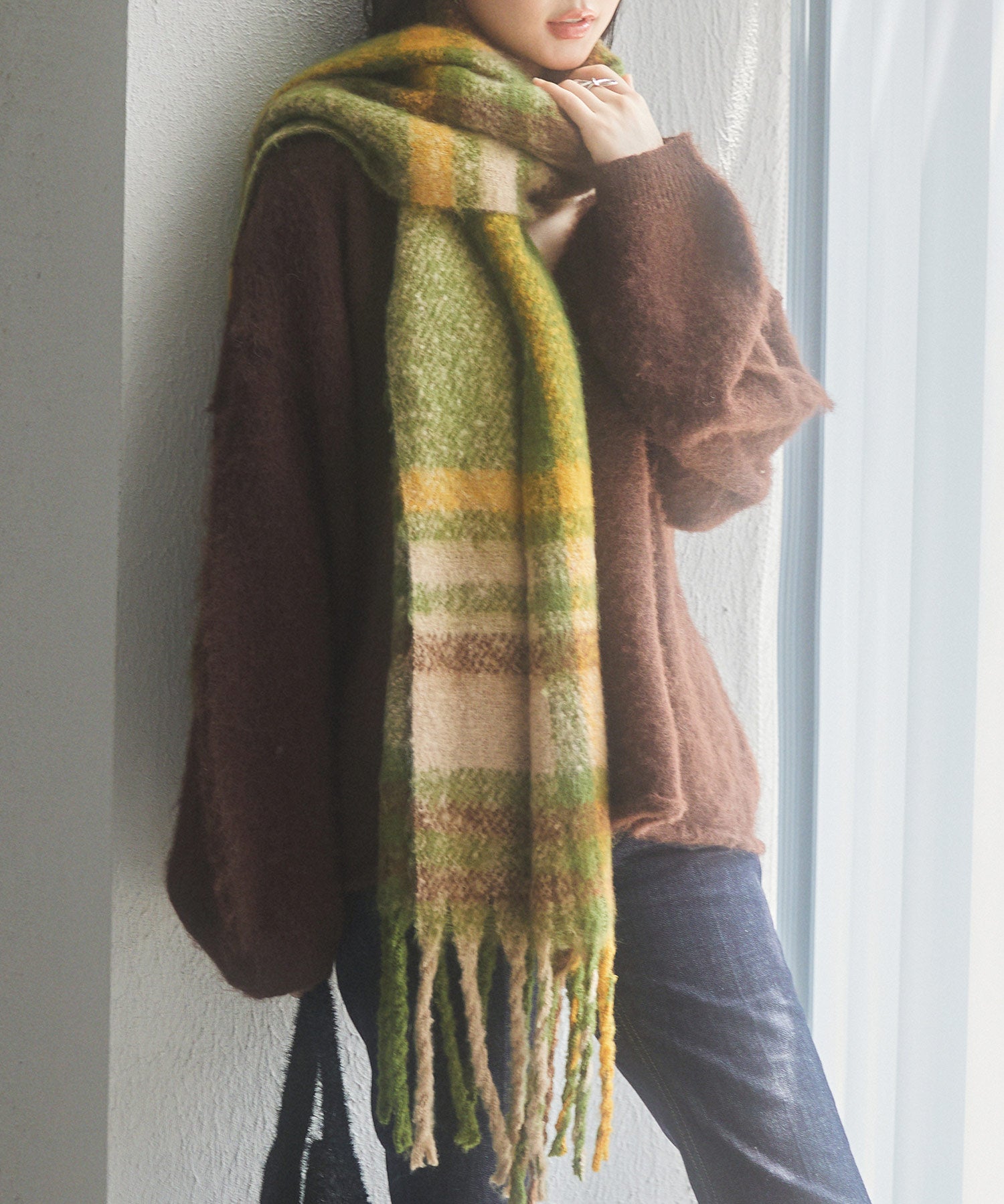 大判タイプなチェック柄マフラーsdpalywm04 グリーン